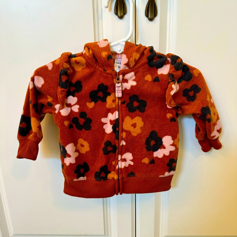 Carter's - Precious Floral Fleece Zip-Up with Ruffle Detail - Brand new!